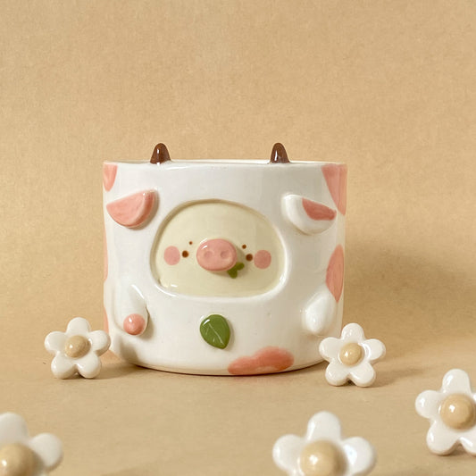 PINK BOF - COW PLANTER WITH DRAINAGE HOLE